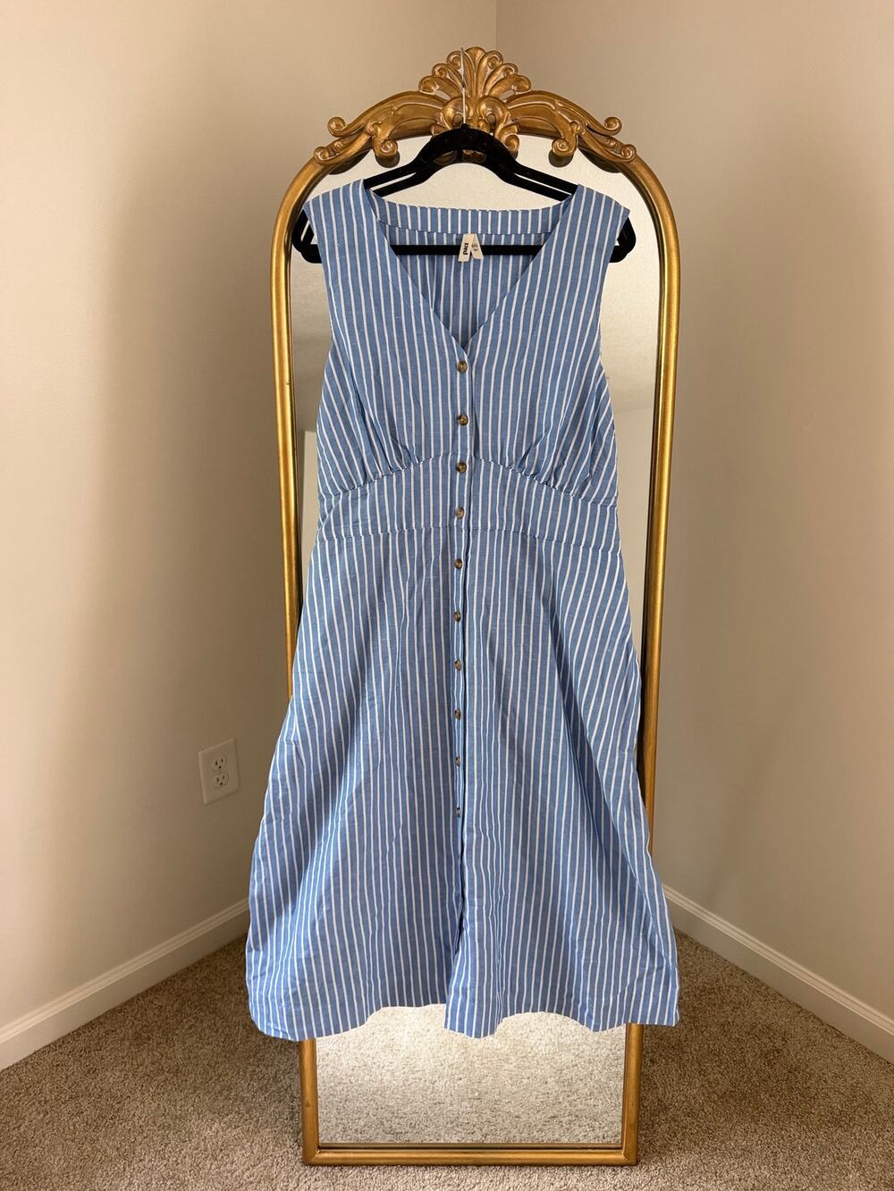 Pact Canopy Linen Easy Tank Blue Buttom Stripe Dress